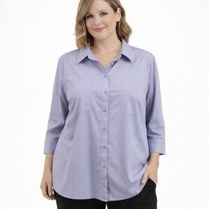 Chico's No-Iron Button Down Shirt Lavender Purple 3/4 Sleeve Size 3 XL 16/18